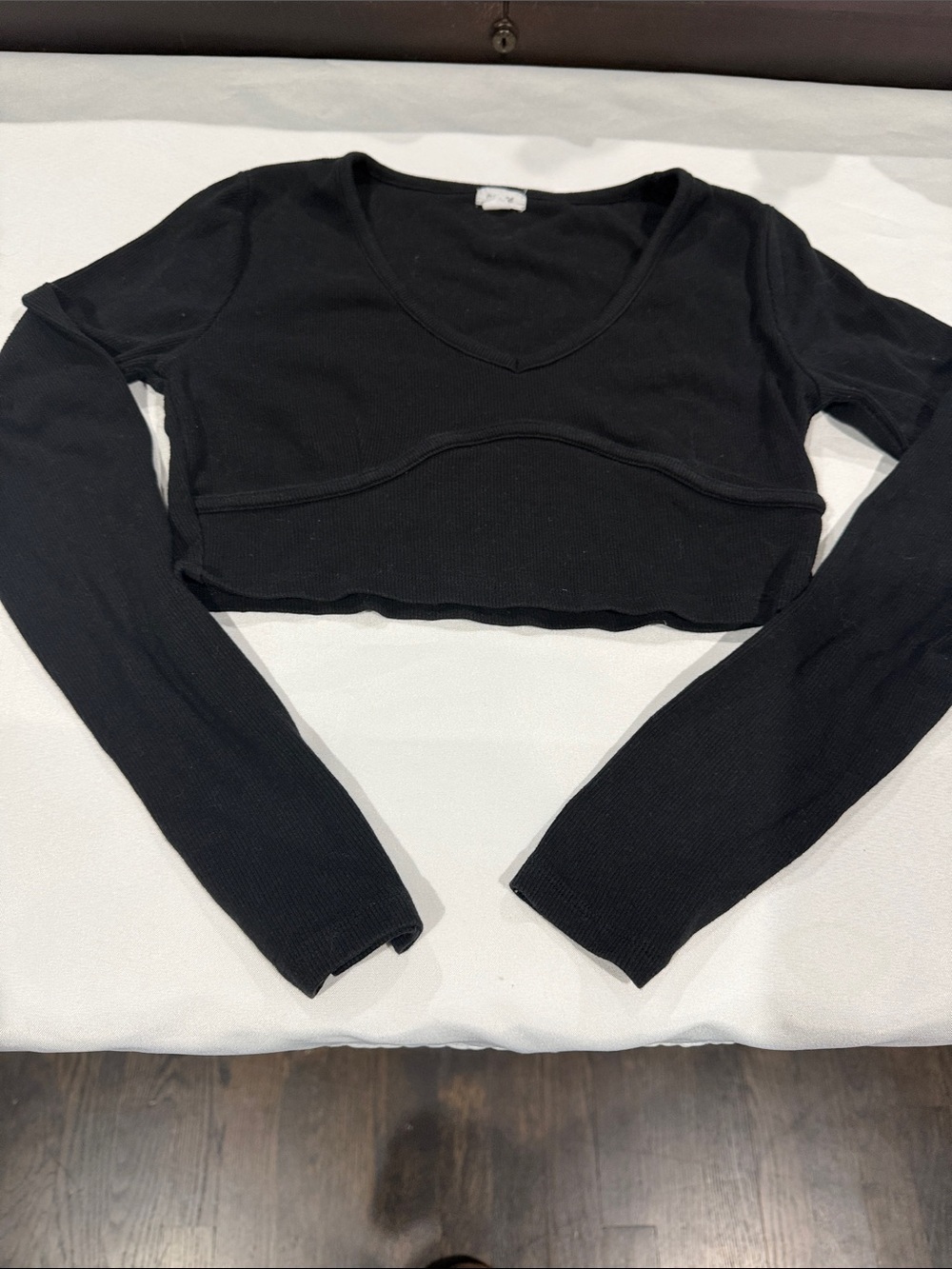 Garage Black Ribbed V-Neck Long Sleeve Cropped Top